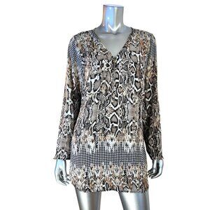 Zac & Rachel 1X Snakeskin Print Long Sleeve Tunic Top With V-Neck 1X